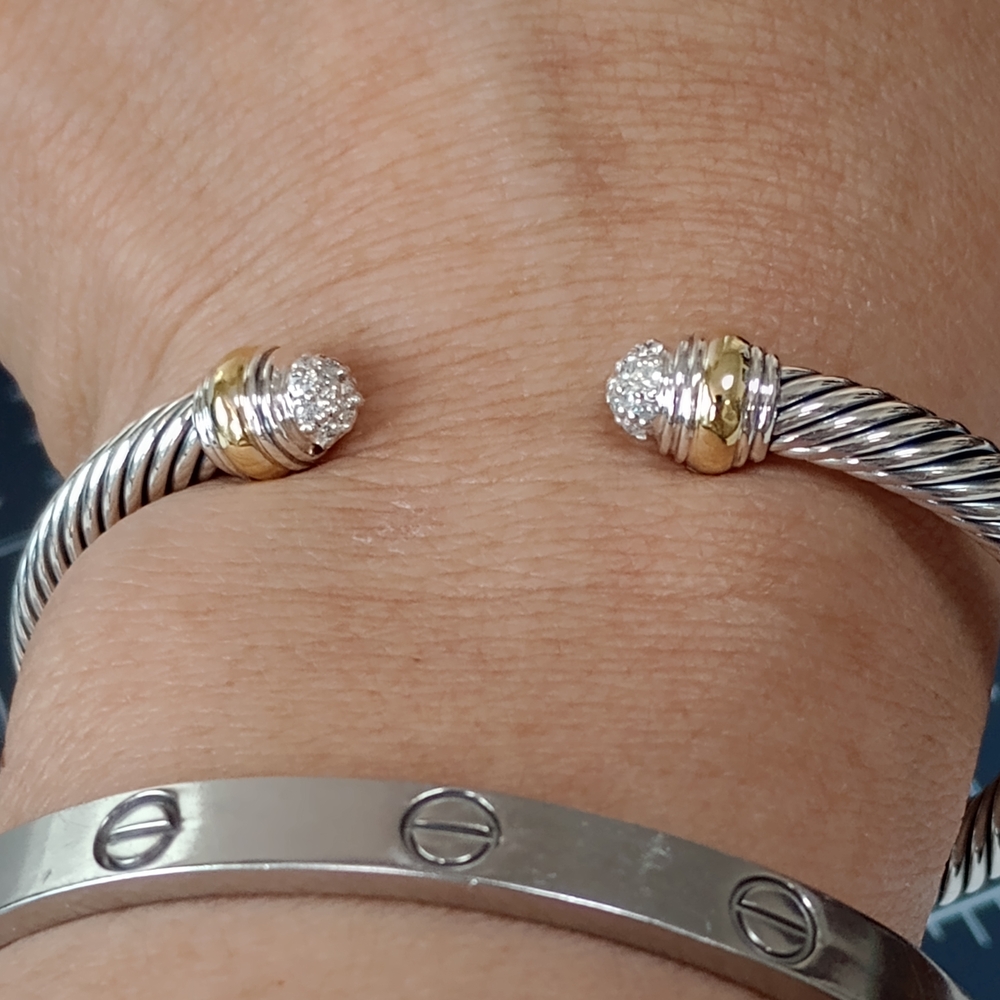 David Yurman 5 mm Cable Silver & Yellow Gold With Diamonds Bracelet - Picture 7 of 9